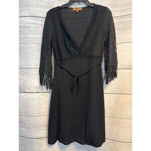 Arden B. Black Crochet Fringe Sleeve Dress S